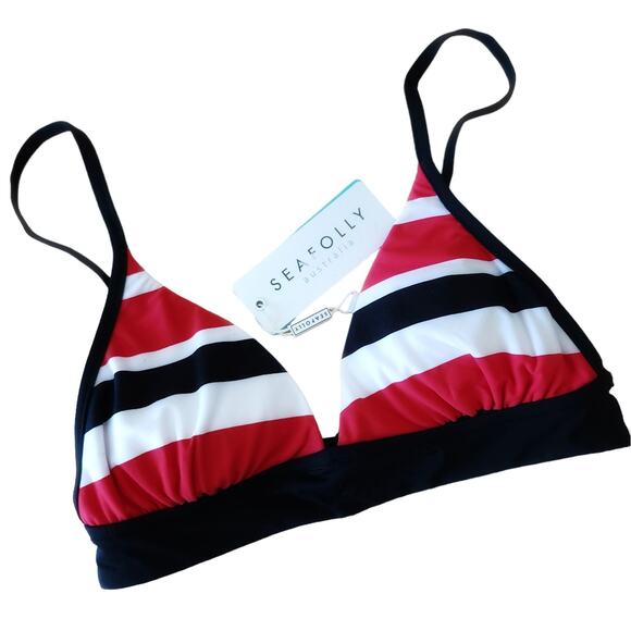 SEAFOLLY Walk The Line tri stripe triangle bikini top in chili red Size 2 NEW - Picture 1 of 6